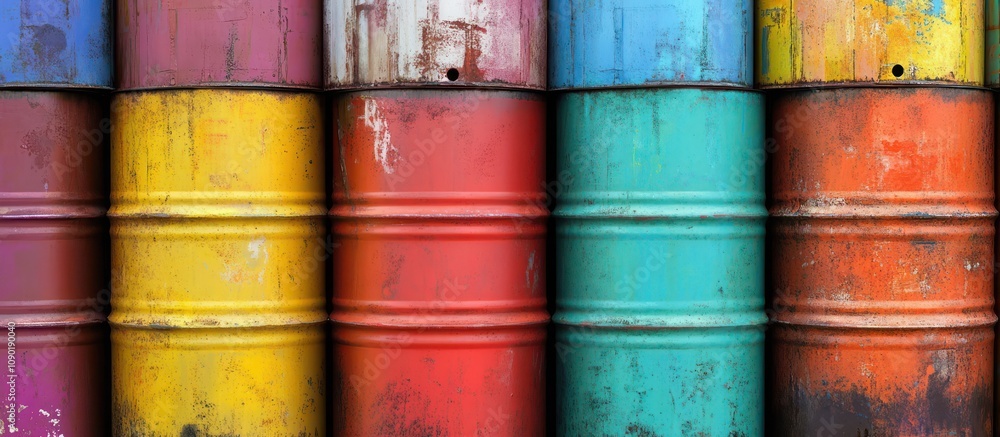 Vibrant Stack of Colorful Rusty Barrels Vibrant Stack of Colorful Rusty Barrels