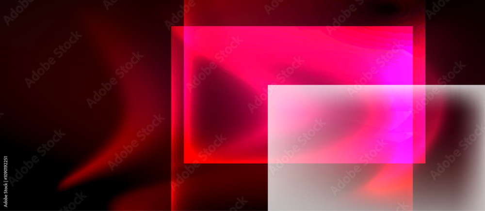 Fototapeta premium Glass squares with neon shiny light abstract background