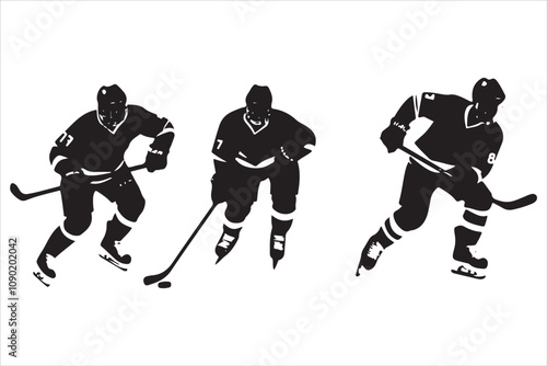 hockey silhouette, hockey player, ice hockey, sports silhouette, hockey clipart, digital download, black and white, vector art, sports illustration, hockey team, hockey logo, hockey stick, ice rink, s