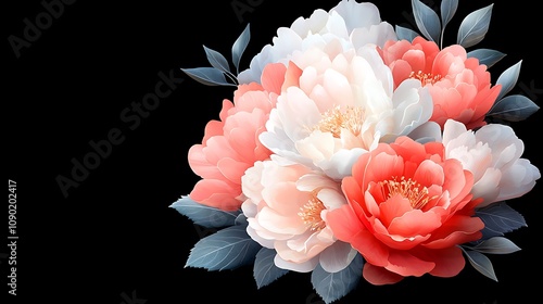 Floral arrangement showcase nature scene digital art vibrant colors close-up view beauty of peonies