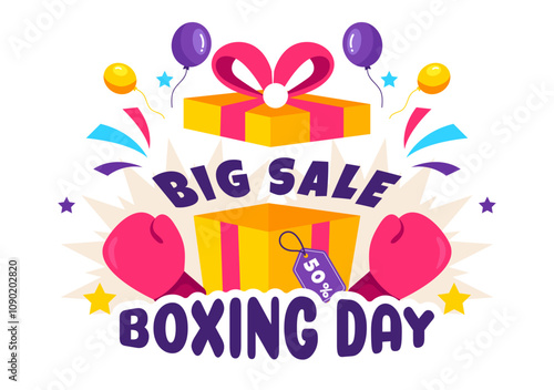 Boxing Day Sale Vector Illustration Featuring Discount Tags, Special Offers, Gift Boxes for Promotional Advertising Flat Cartoon Background Design