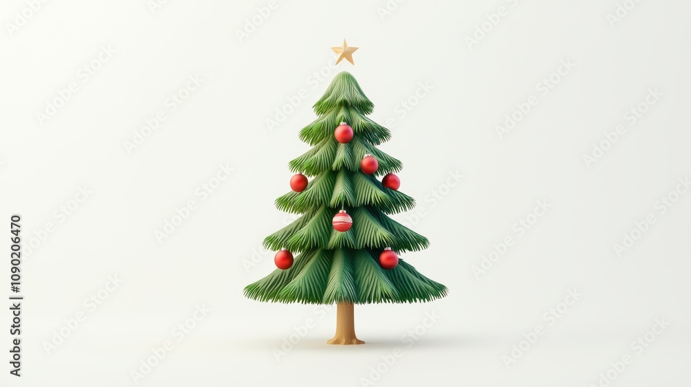Fototapeta premium Christmas tree with decorations, white isolated background