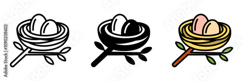 Bird Nest icon is a structure made from twigs and leaves, providing shelter and a safe space for birds to lay eggs.