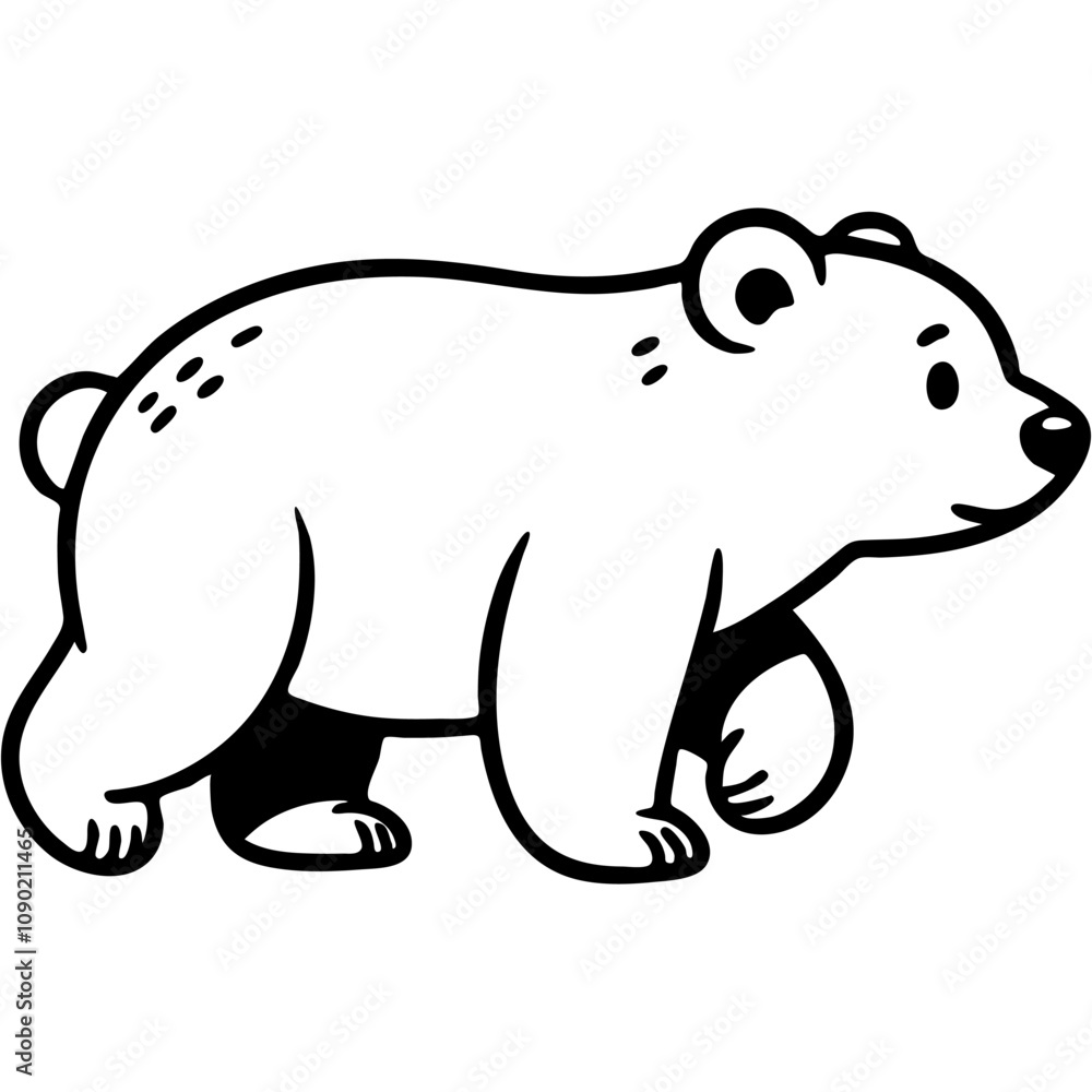 Obraz premium Polar bear walks forward in monochrome. Simple minimalistic vector in black ink drawing on transparent background