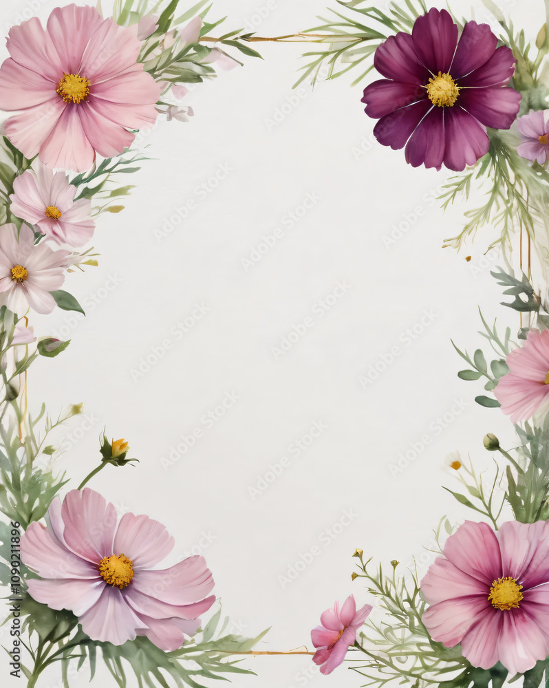 Fototapeta premium Elegant wedding invitation with soft watercolor flowers.