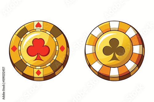 Collection of Isolated Golden Poker Chips on White Background - Set of Two Luxurious Chips.