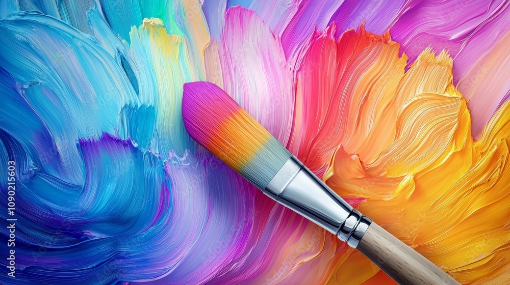 Obraz premium Paintbrush releasing a burst of colors, artistic freedom and expression, creativity unleashed