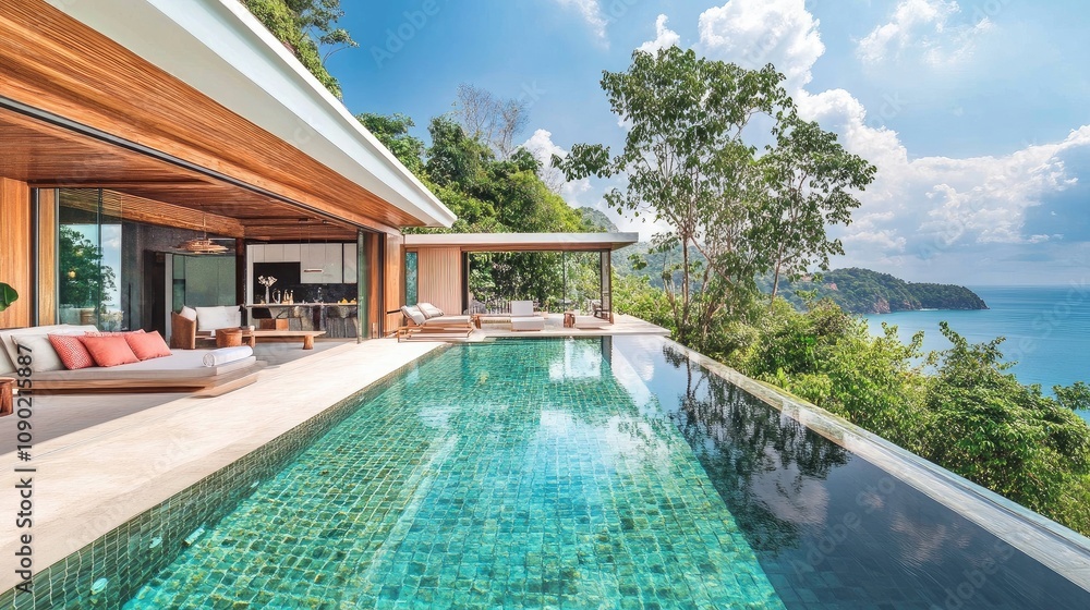 custom made wallpaper toronto digitalModern Luxury Villa with Scenic Ocean View and Infinity Pool Surrounded by Lush Greenery Offering Tranquil Relaxation and Serene Outdoor Living Spaces