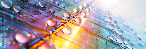 Cross-sectional illustration of Photovoltaic Solar Cell Interacting with Light Photons