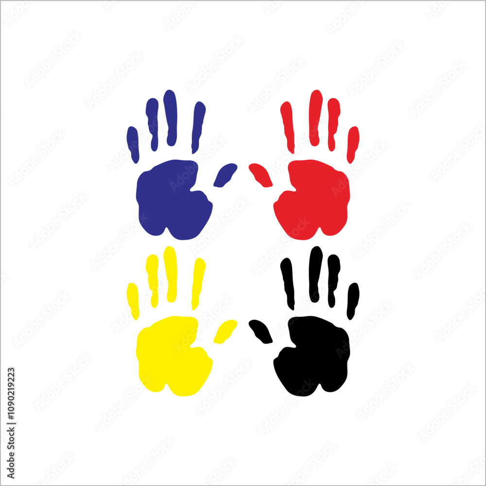 Fototapeta premium Illustration of four palms of different colors