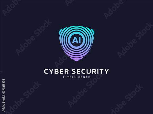 Cyber security intelligence data protection shield with letter AI in shield shape technology analysis vector logo design concept. Abstract shield security icon logotype symbol for ID protection, ui.