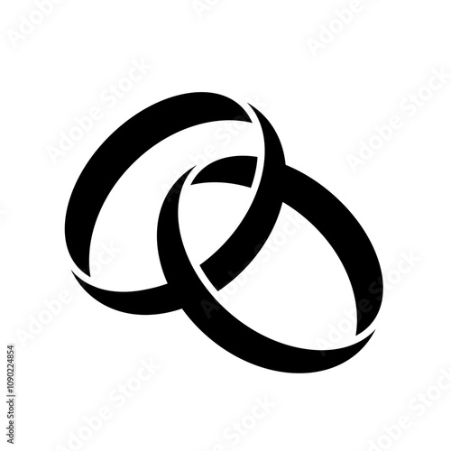 two wedding rings and a heart. love concept. silhouette template