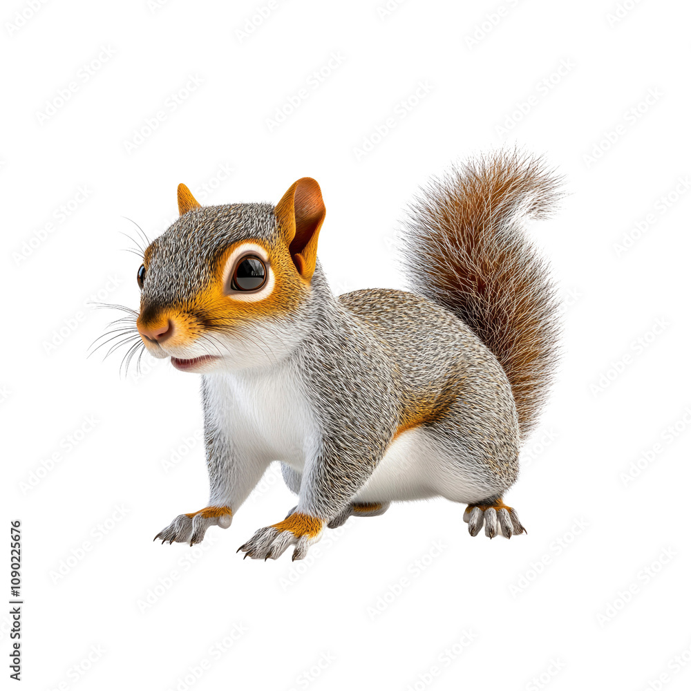 Obraz premium Adorable Cartoon Squirrel Posing on White Background