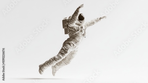 A stylized astronaut figure appears to leap in a zero-gravity environment. photo