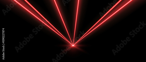 Red laser beams, concert or nightclub spotlights light effect. Lasers in motion, abstract perspective background. Vector illustration.