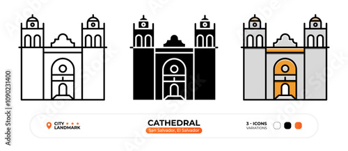 Cathedral Line Icon. San Salvador El Salvador, Silhouette, Color Symbol, Editable Stroke.
