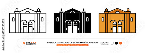 Basilica Cathedral of Santa María la Menor Line Icon. Santo Domingo Dominican Republic, Silhouette, Color Symbol, Editable Stroke.
