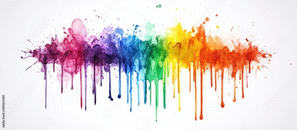 Fototapeta premium Vibrant Rainbow Watercolor Splashes: A Symphony of Colors