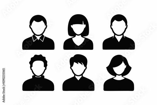 Vector profile avatar icons set. male and female user circle silhouette black on white background