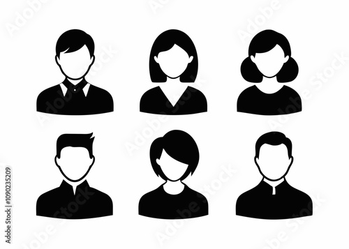 Vector profile avatar icons set. male and female user circle silhouette black on white background