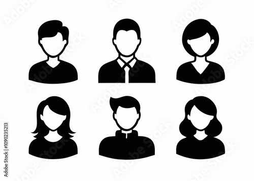 Vector profile avatar icons set. male and female user circle silhouette black on white background