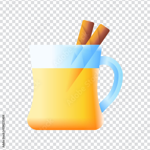 Warm and inviting flat vector illustration of a Canelazo, a traditional hot alcoholic drink from the Andes made with cinnamon, sugar, and aguardiente (or rum). Commonly served during festivals and chi