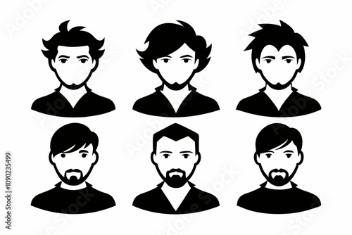 Vector profile avatar icons set. male and female user circle silhouette black on white background