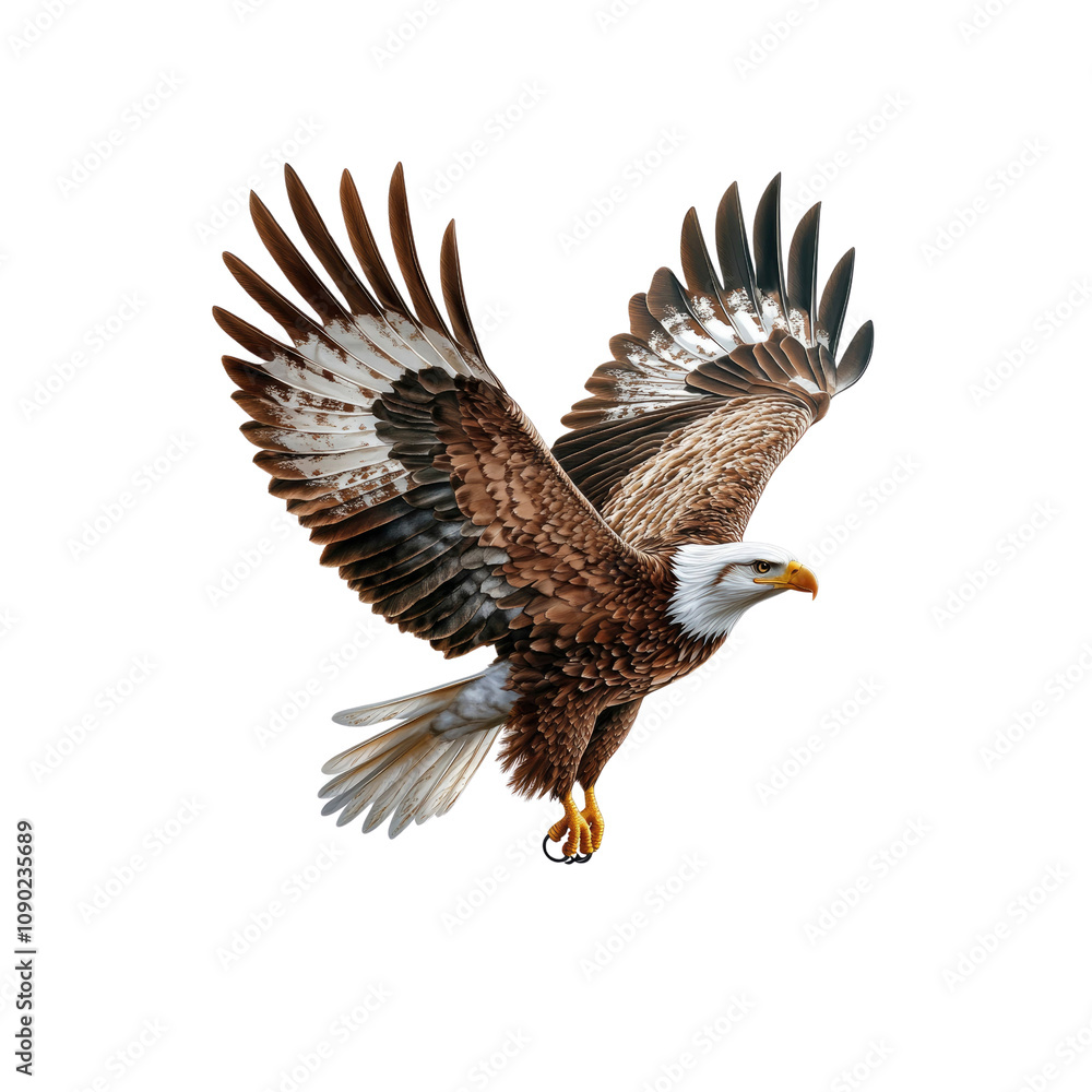 Fototapeta premium Majestic Bald Eagle in Flight, Isolated on White Background