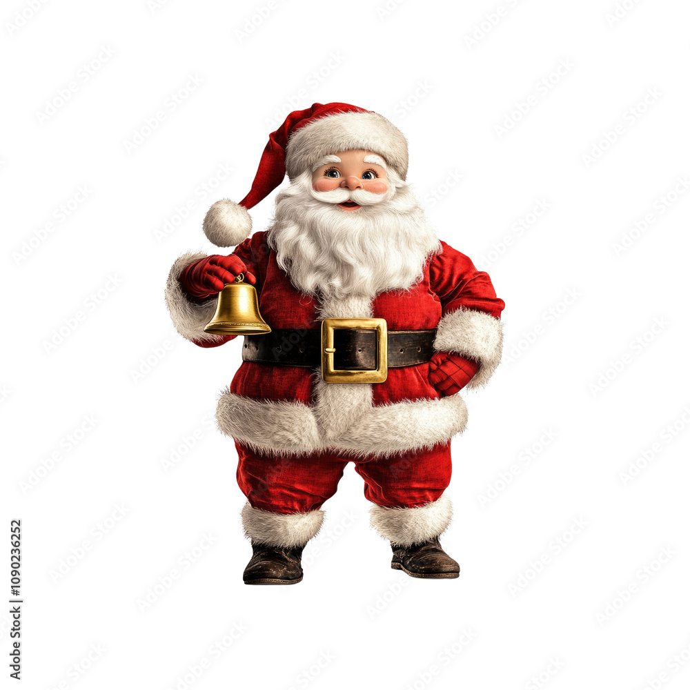 Fototapeta premium Jolly Santa Claus Holding a Golden Bell, Christmas Character