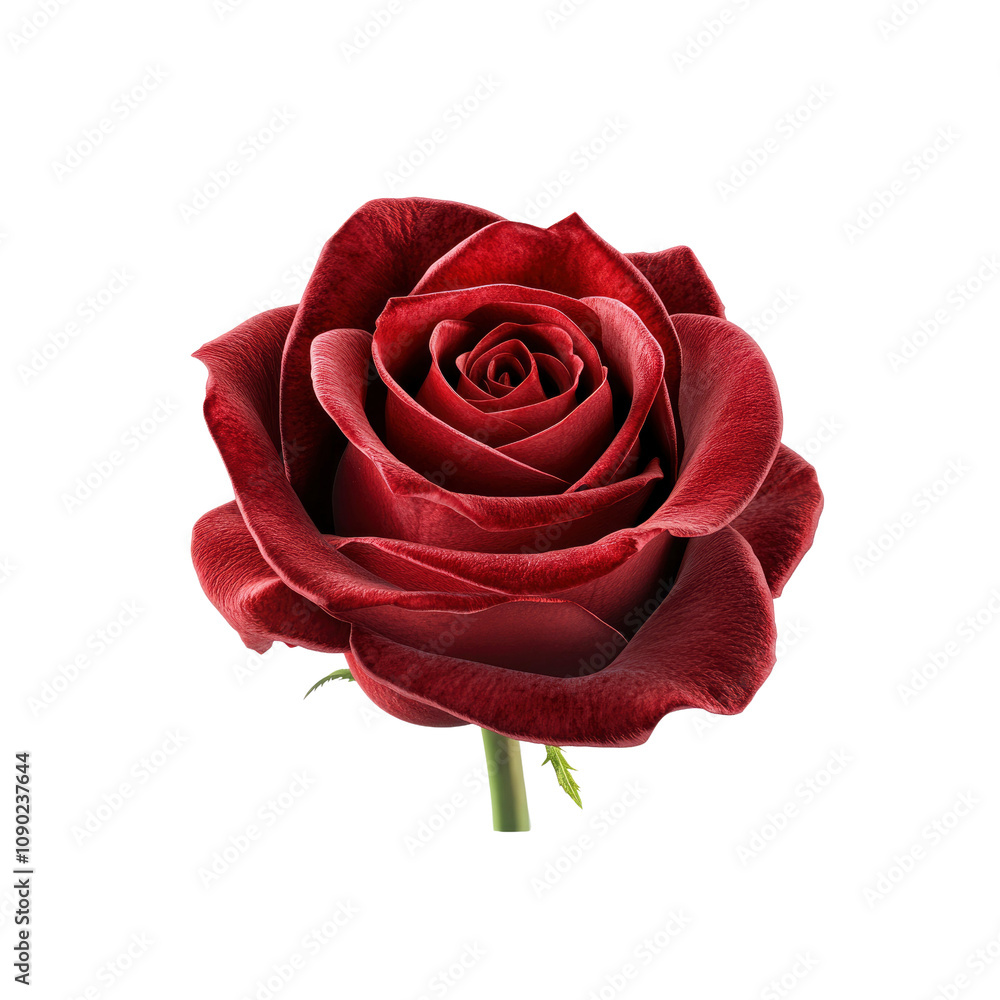Naklejka premium Single Deep Red Rose on White Background - Close-up