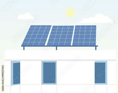 Aesthetic illustrations of sustainable solar-powered homes, highlighting renewable and eco-friendly energy.