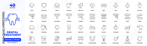 Dentist Line Icon Set, Gum Pain, TMD, Oral Cancer, Editable Stroke.