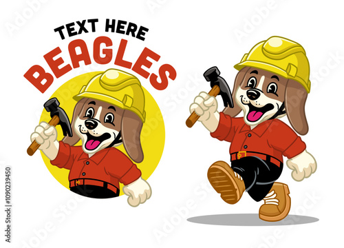 Happy Beagle Worker Mascot Character