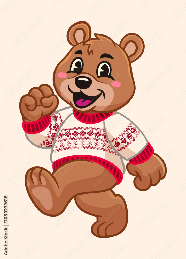 Obraz premium Happy Bear Mascot Wearing Ugly Sweater