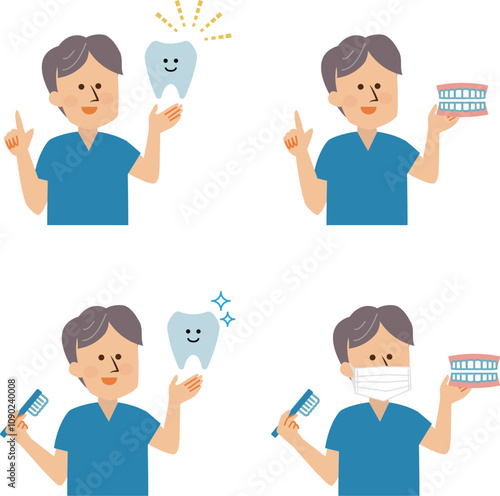 歯科医師　男性　セットイラスト素材
