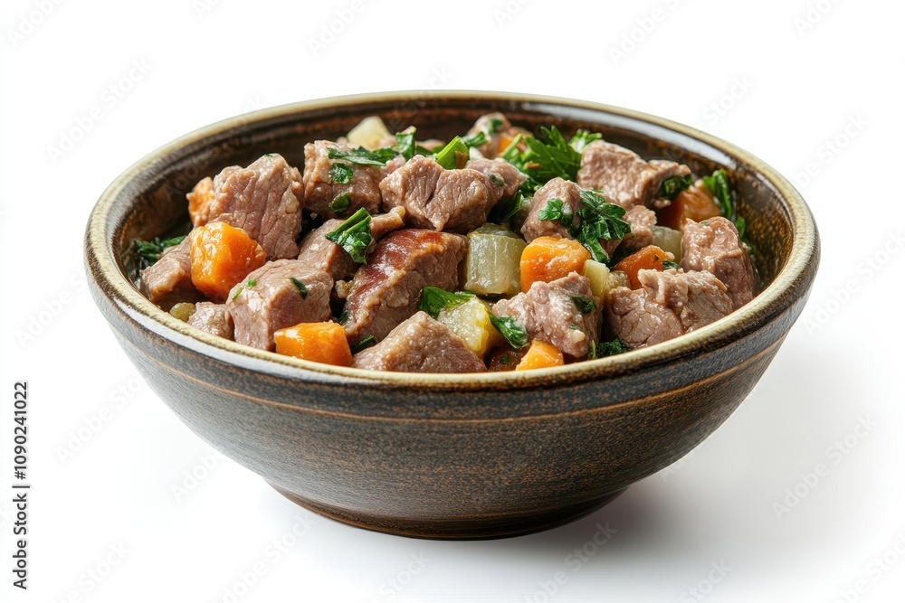 Fototapeta premium Delicious beef stew in bowl. Perfect for recipe blogs or cooking websites.