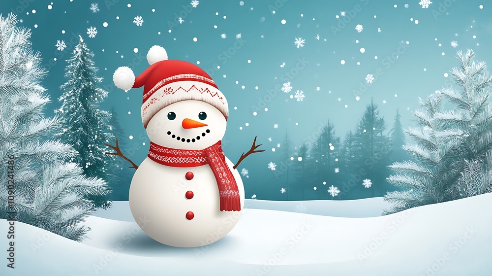 Fototapeta premium Happy Snowman in Winter Wonderland