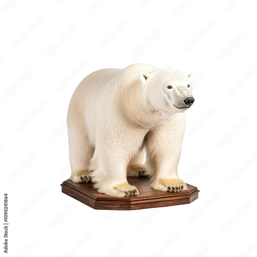 Fototapeta premium Majestic Polar Bear Taxidermy Display on Wooden Pedestal