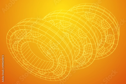 Roller bearing. Circular round rotating bearings used in industry for heavy equipment mechanical work and engineering. Wireframe low poly mesh vector illustration.