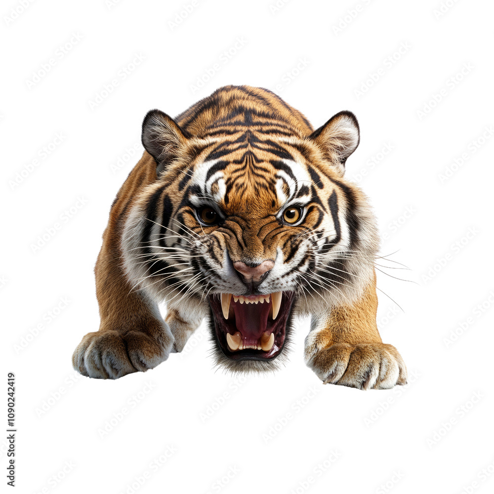 Obraz premium Majestic Bengal Tiger Roaring, Close-Up Portrait