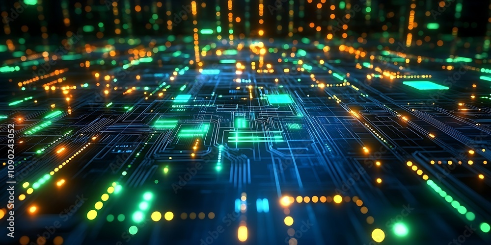 Obraz premium Futuristic circuit board with glowing lights. (1)