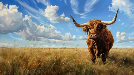 Tableau sur aluminium  Highland Cow in a Golden Field  © muji