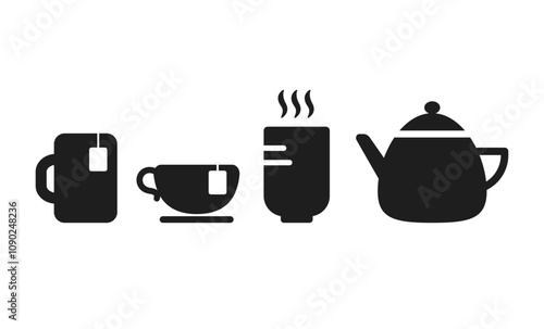 お茶のピクトグラムのバリエーションセット