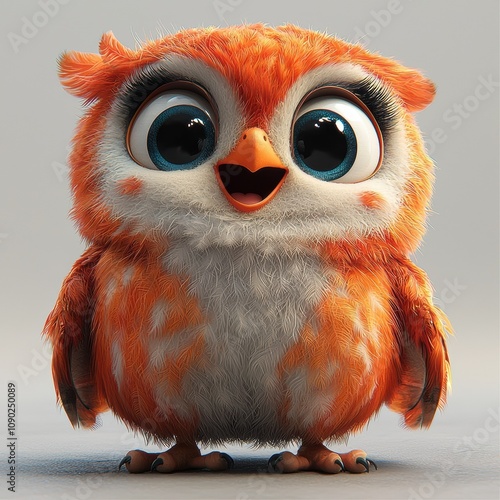 Cute Orange Owl with Big Eyes  photo