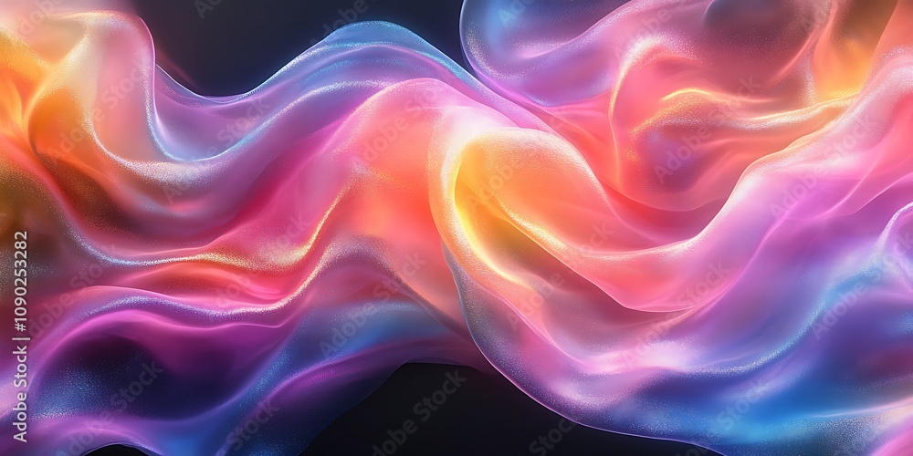 Obraz premium Vibrant iridescent flowing fabric with colorful swirls.