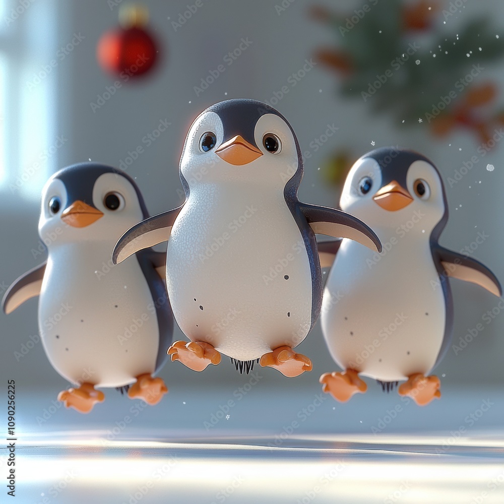 Fototapeta premium Three Penguins Christmas Dance 