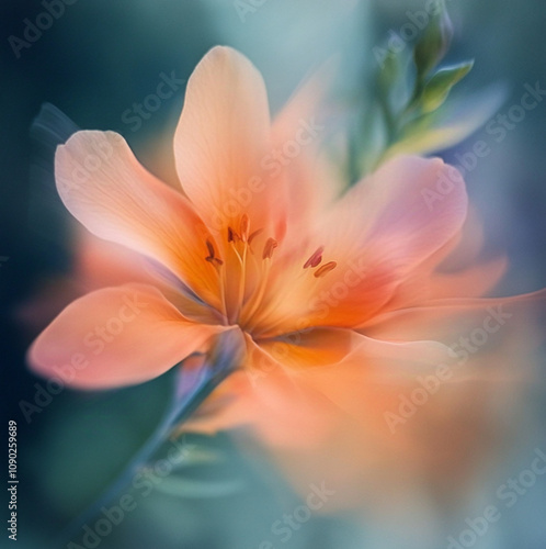 blurry flower blooming orange pink