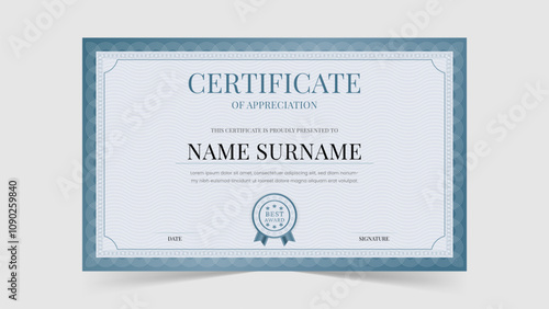 Simple Certificate of achievement border template design. Luxury Award, diploma. Elegant and luxurious certificate template. Vector illustration