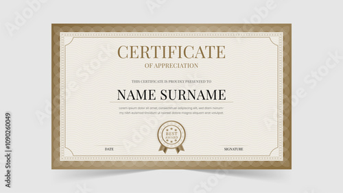 Simple Certificate of achievement border template design. Luxury Award, diploma. Elegant and luxurious certificate template. Vector illustration