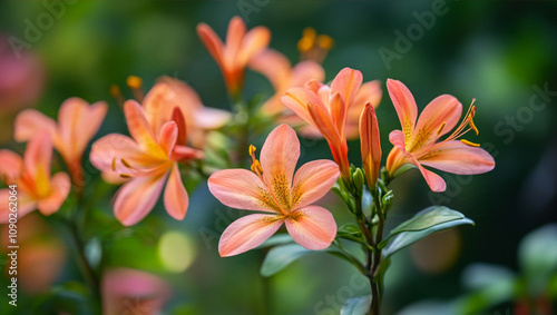 blurry flower blooming orange pink no background